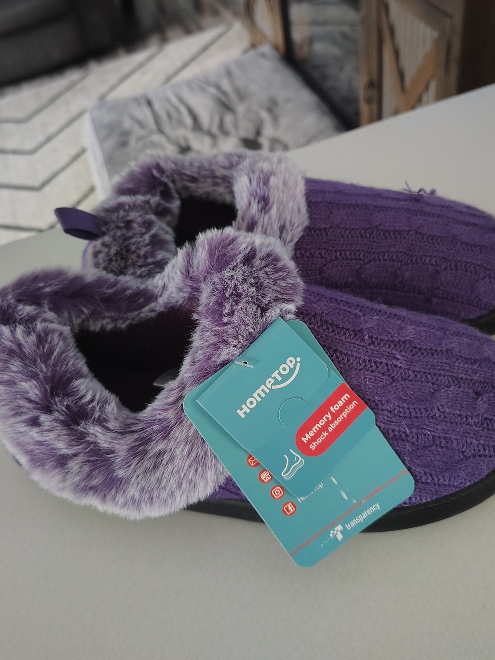 Purple Faux-Fur Knit Women's Slippers Size 7-8